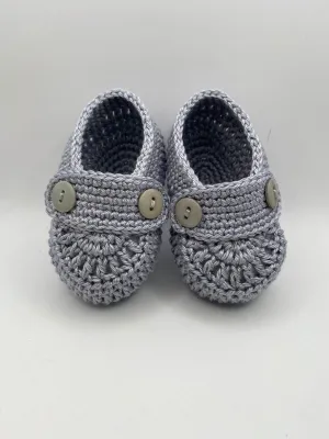 0-3 Month Knitted Gray Button Shoe