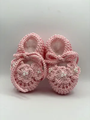 3-6 Months Pink Flower Shoe