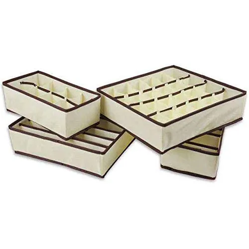 4pcs Multi-size Bra Underwear Organizer Foldable Home Storage Box Non-woven Wardrobe Drawer Closet Organizer For Scarfs Socks - Beige