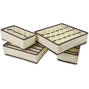4pcs Multi-size Bra Underwear Organizer Foldable Home Storage Box Non-woven Wardrobe Drawer Closet Organizer For Scarfs Socks - Beige