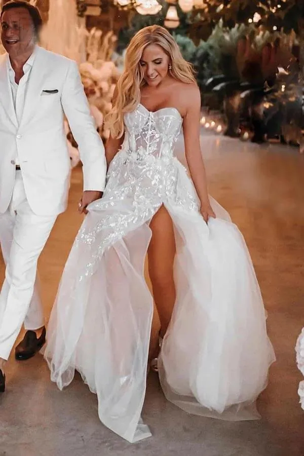 A-line Sweetheart Appliques Bohemian Long Wedding Dress TD0011