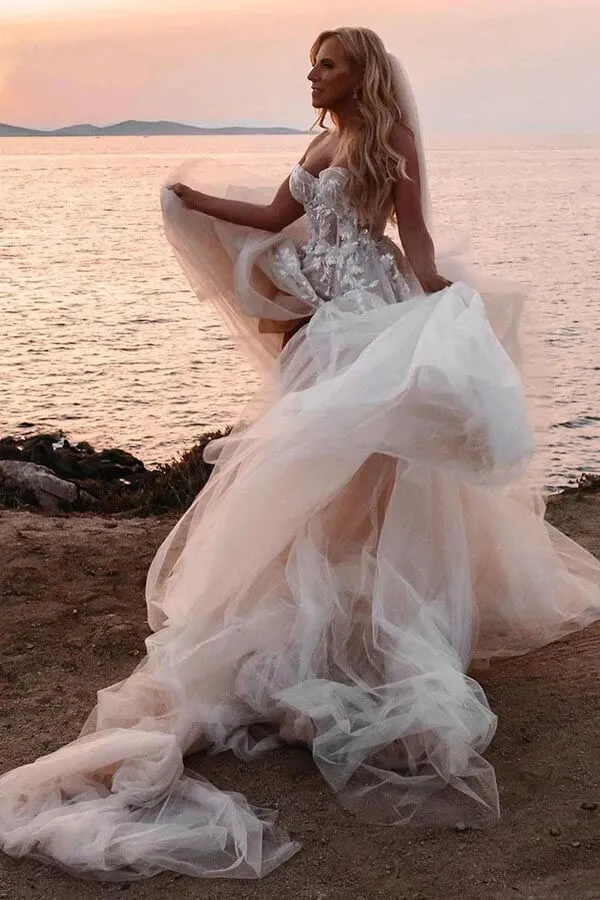 A-line Sweetheart Appliques Bohemian Long Wedding Dress TD0011