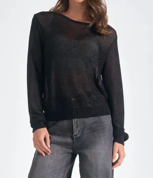 Ainsley Metallic Mesh Crewneck Sweater In Black