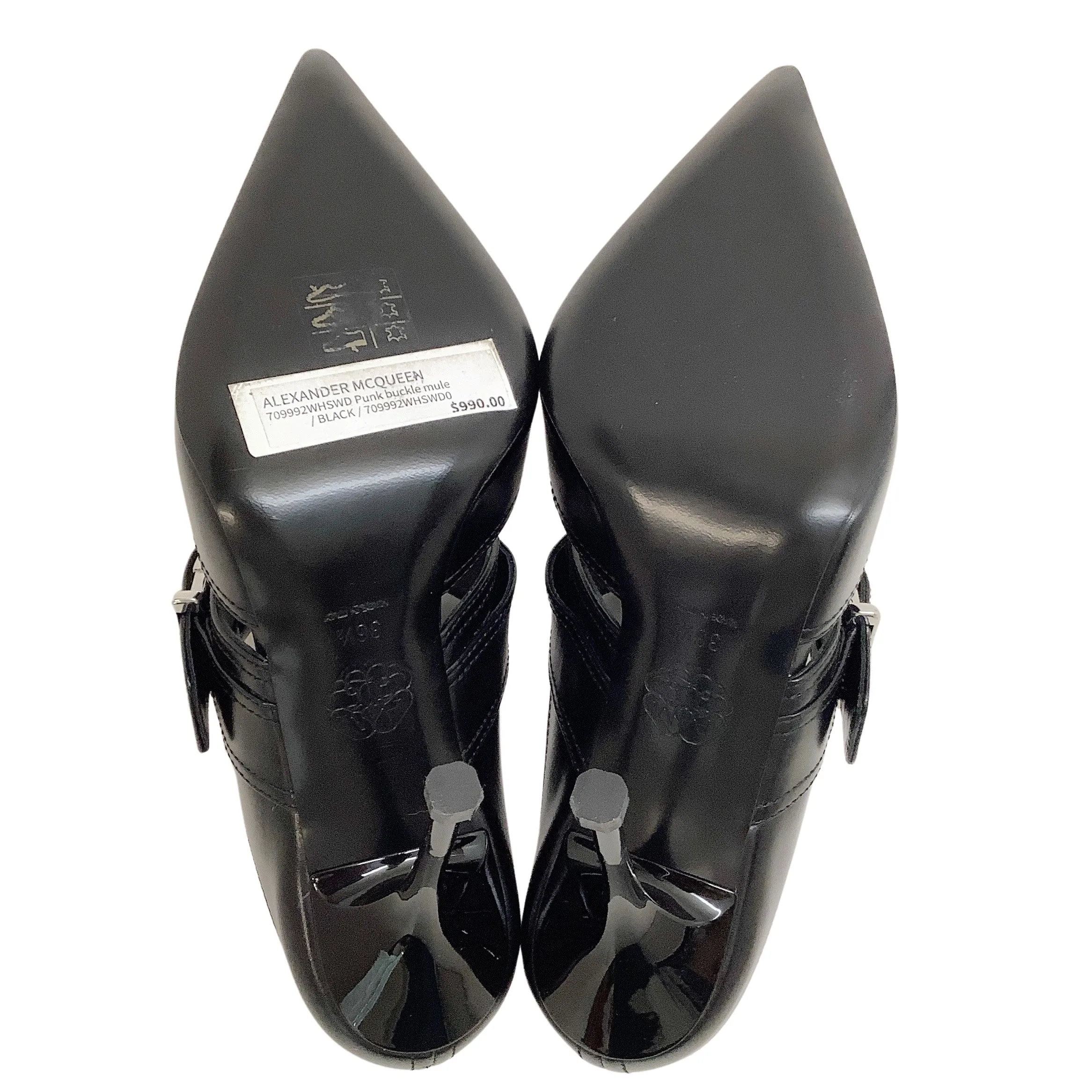 Alexander McQueen Black Leather Punk Buckle Mules