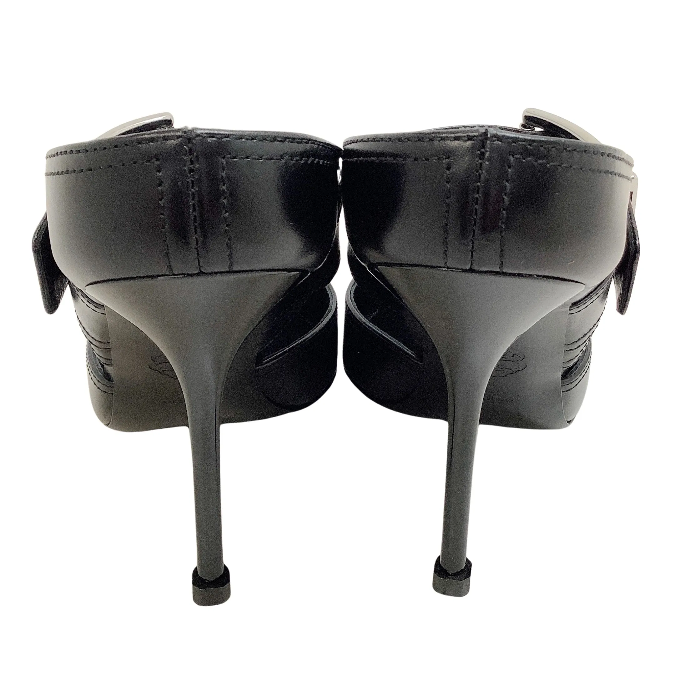Alexander McQueen Black Leather Punk Buckle Mules