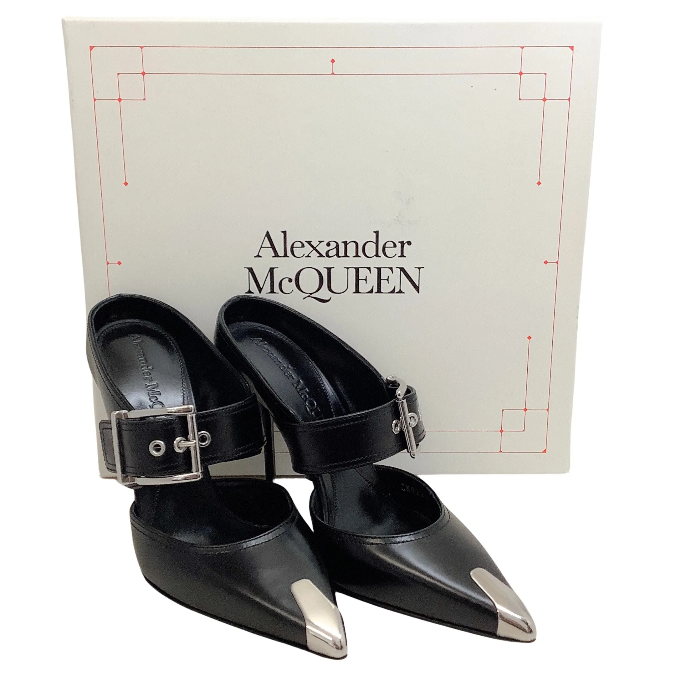 Alexander McQueen Black Leather Punk Buckle Mules