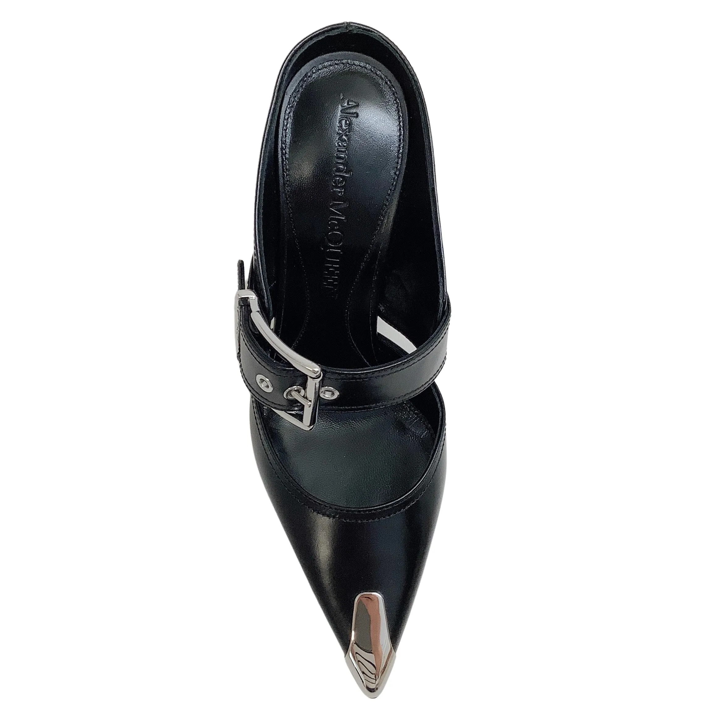 Alexander McQueen Black Leather Punk Buckle Mules