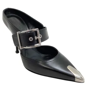 Alexander McQueen Black Leather Punk Buckle Mules