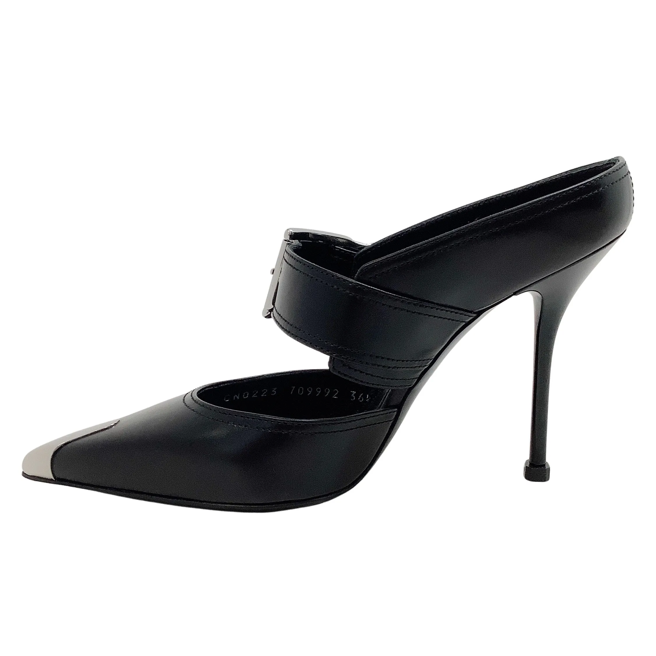 Alexander McQueen Black Leather Punk Buckle Mules