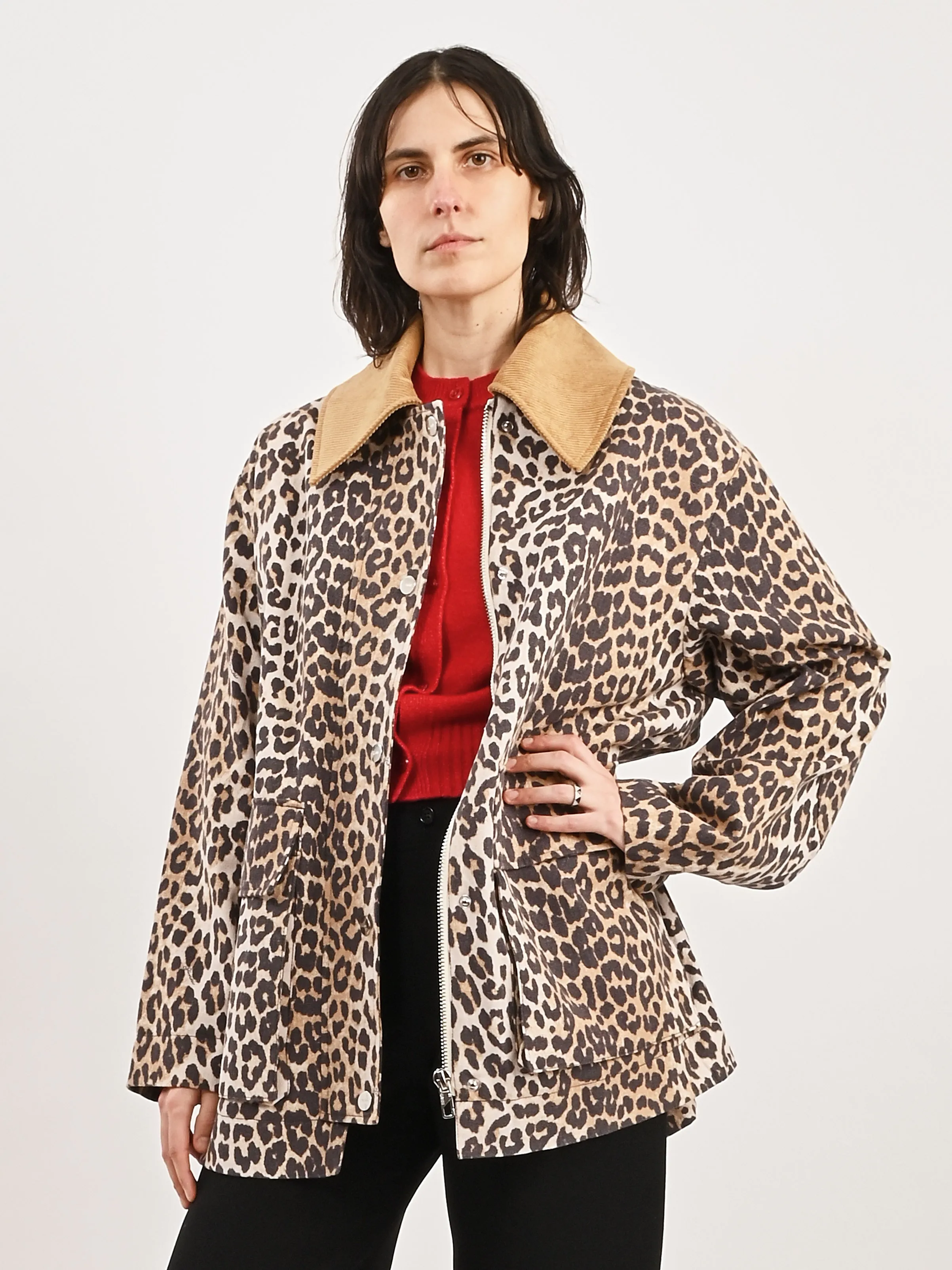 Almond Milk Printed Canvas Midi Jacket