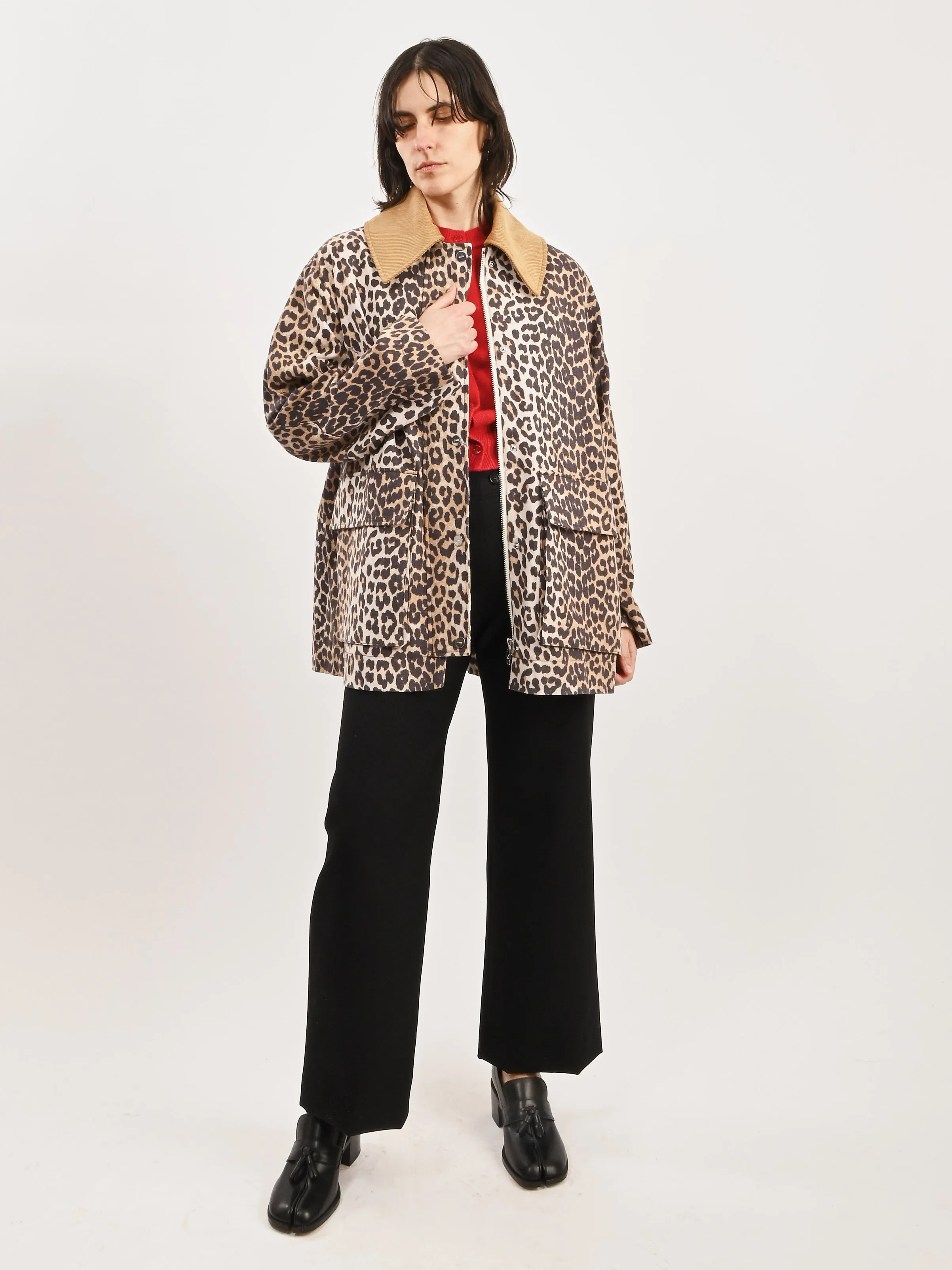 Almond Milk Printed Canvas Midi Jacket