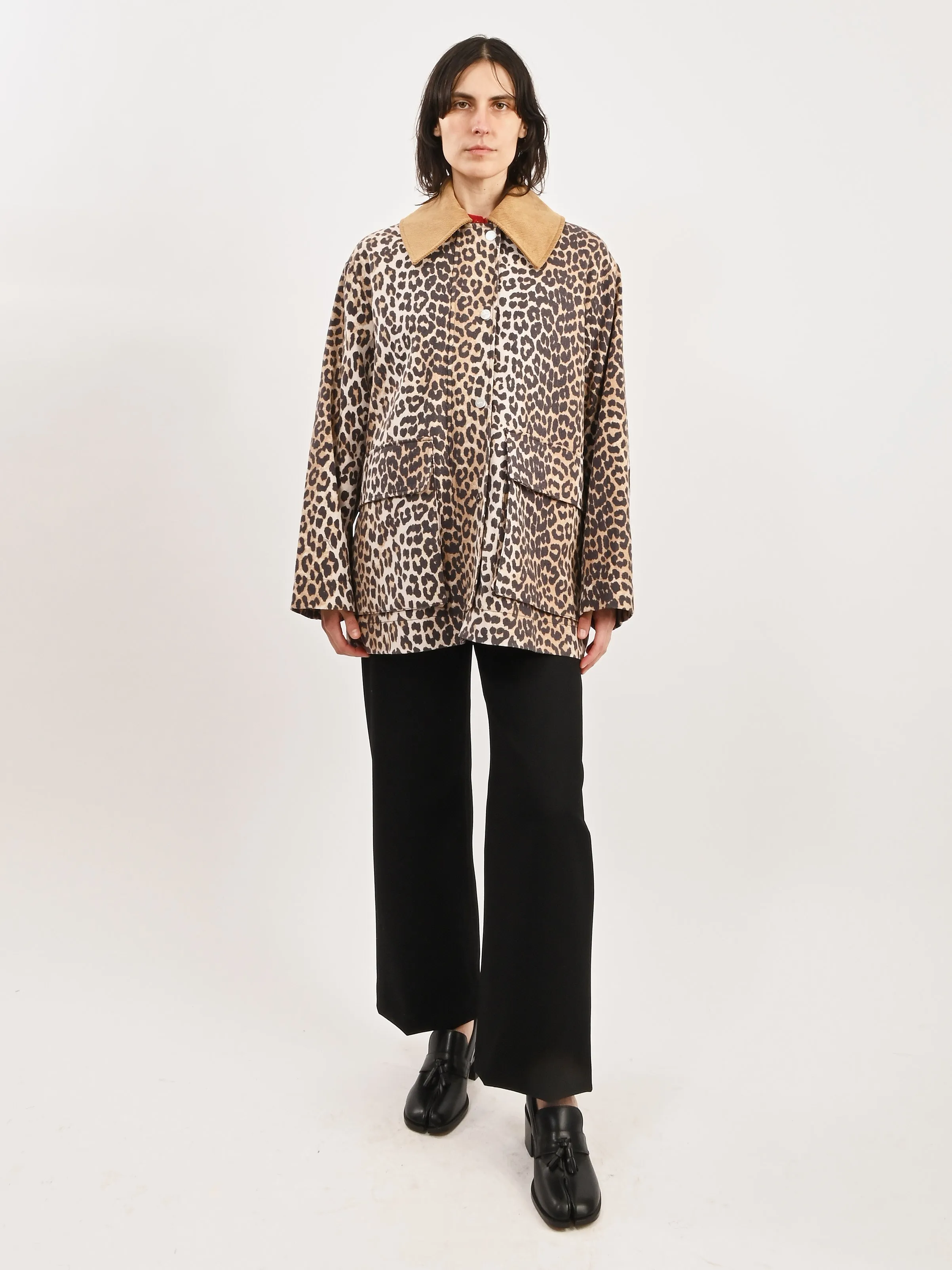 Almond Milk Printed Canvas Midi Jacket