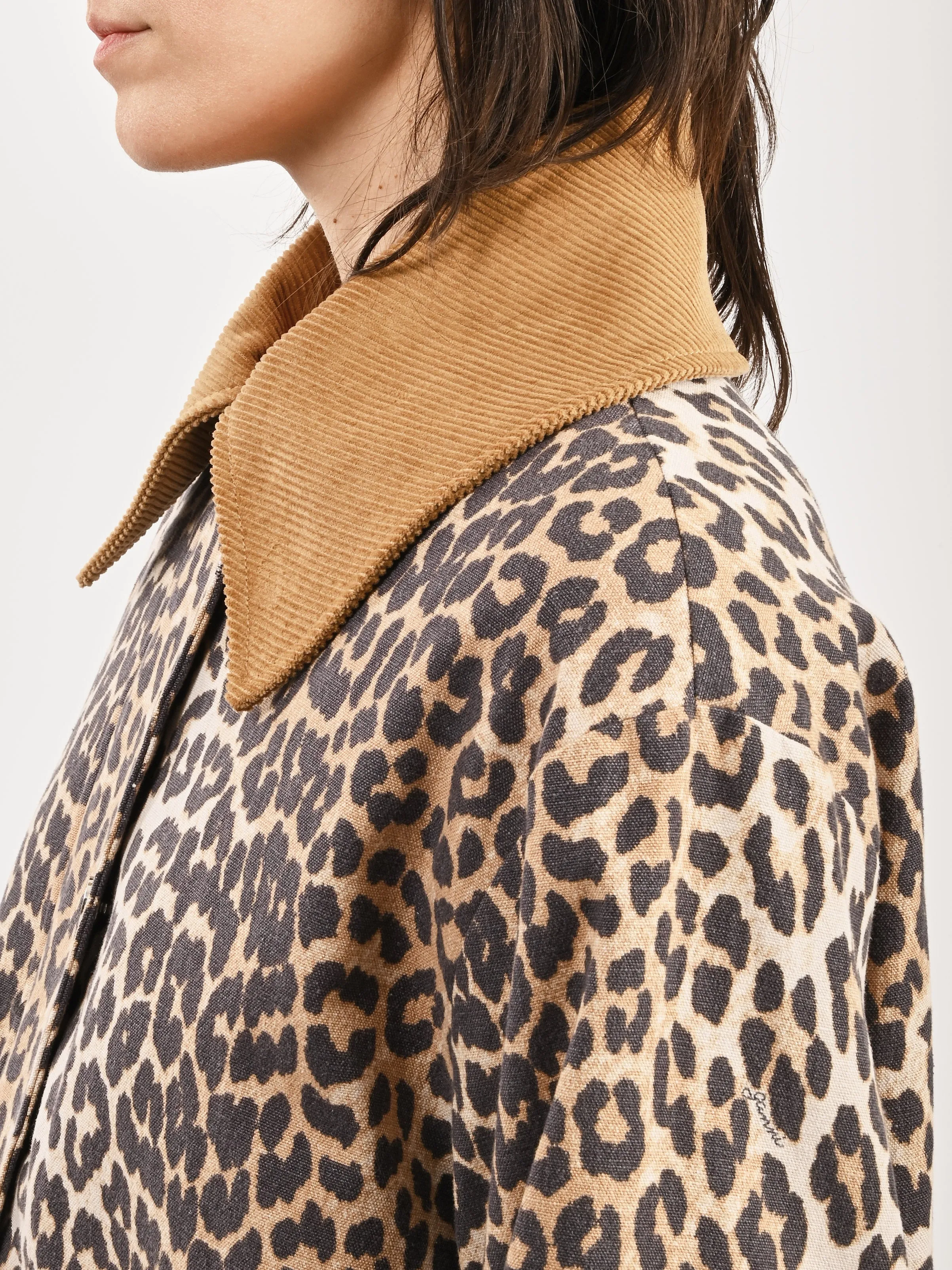 Almond Milk Printed Canvas Midi Jacket