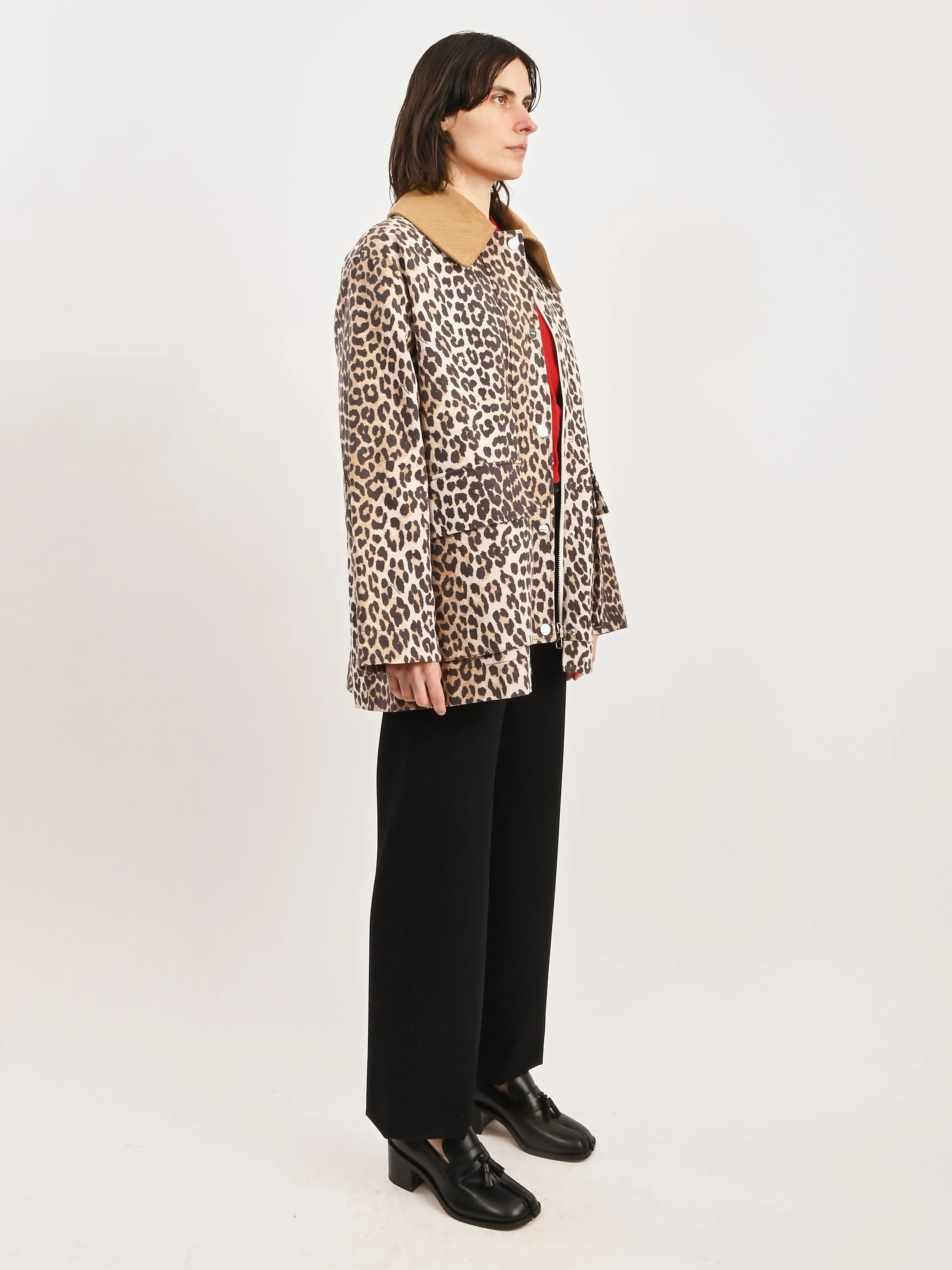 Almond Milk Printed Canvas Midi Jacket
