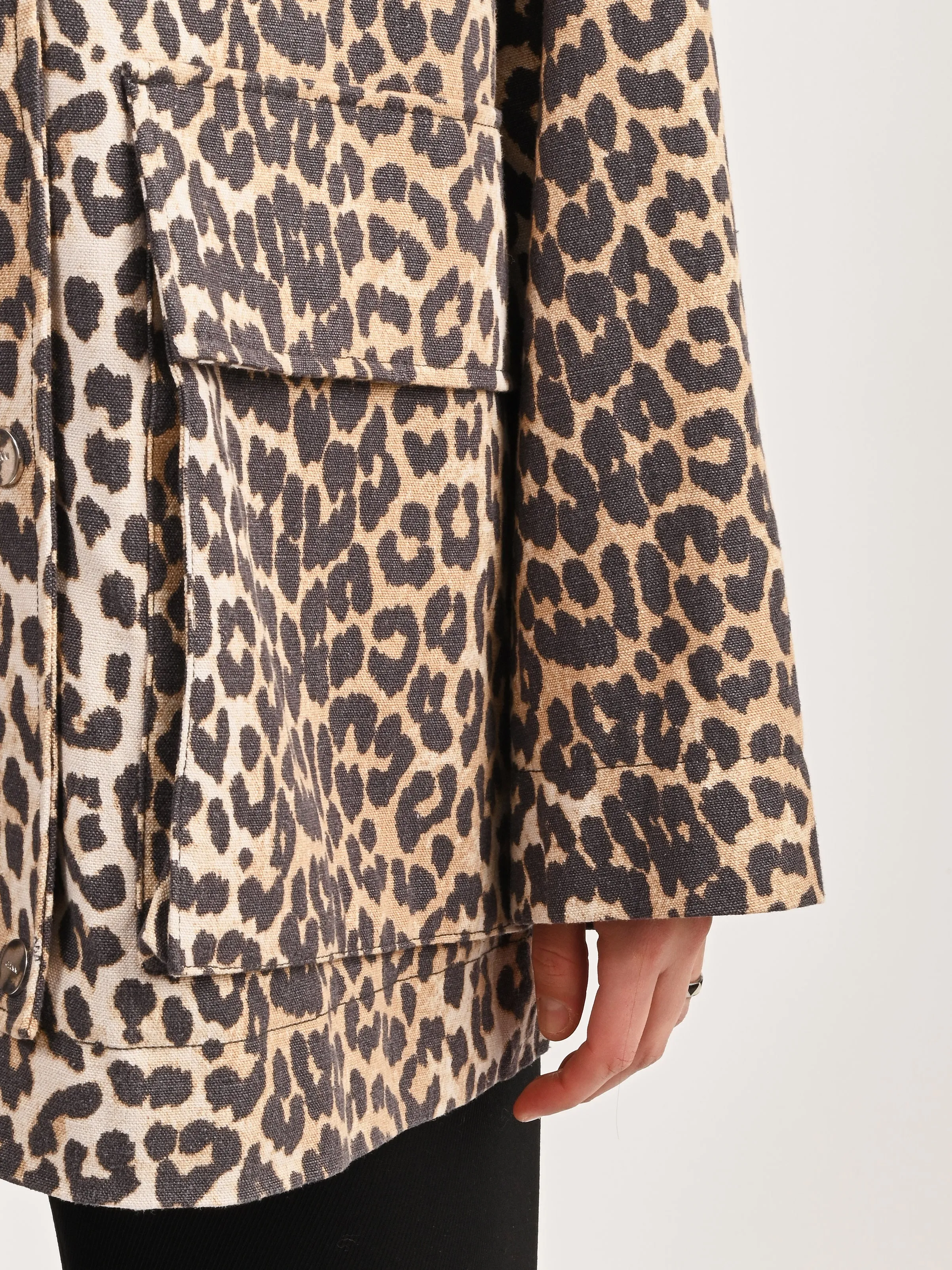 Almond Milk Printed Canvas Midi Jacket