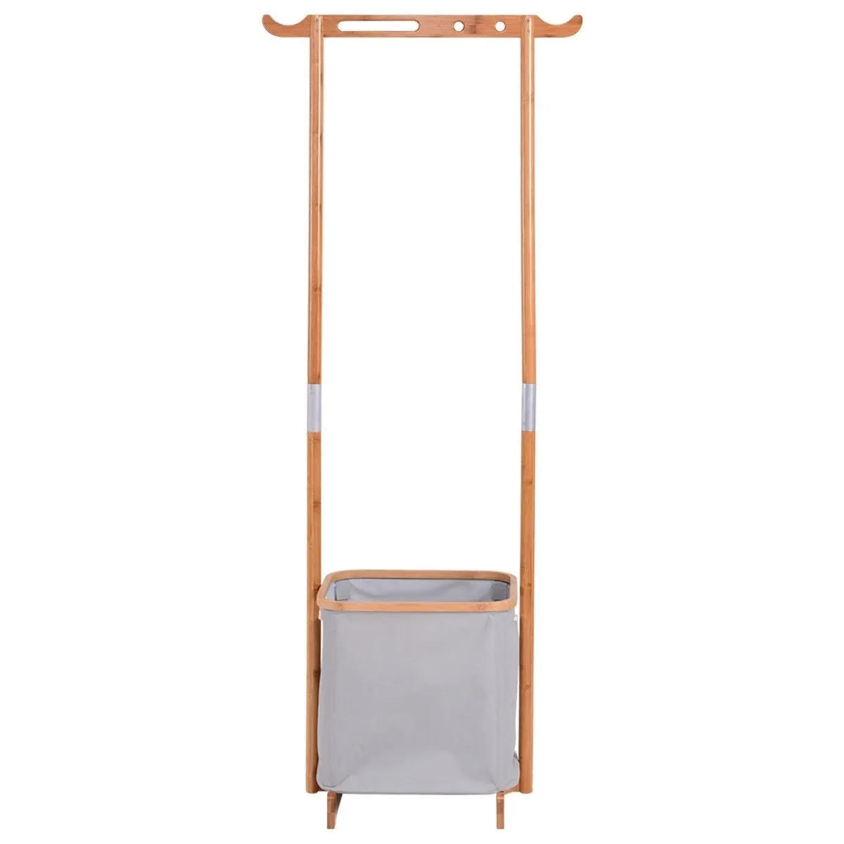 Bamboo Frame Laundry Hamper Basket with Garment Rack Clothes Hanger