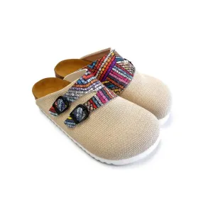 Beige and Colored Zigzag Patterned Clogs - CAL1802