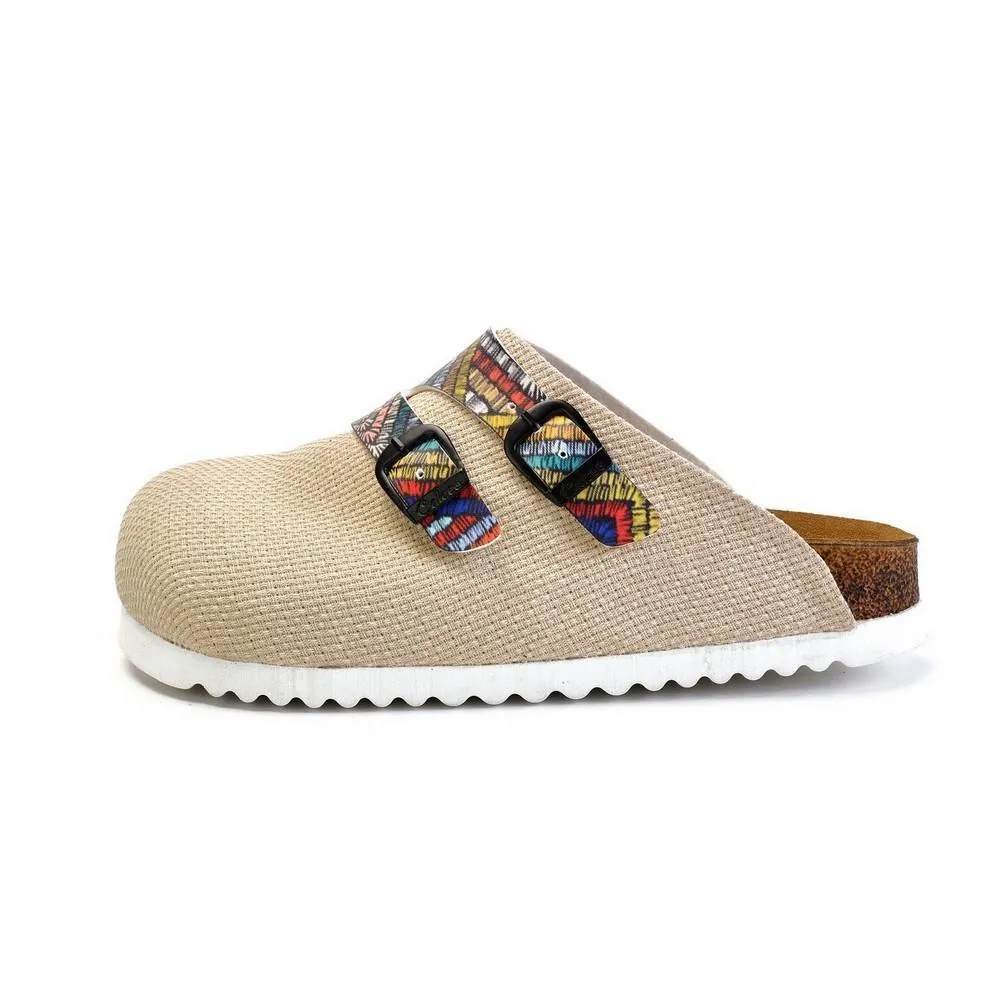 Beige and Colored Zigzag Patterned Clogs - CAL1802