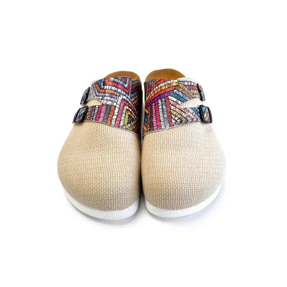 Beige and Colored Zigzag Patterned Clogs - CAL1802