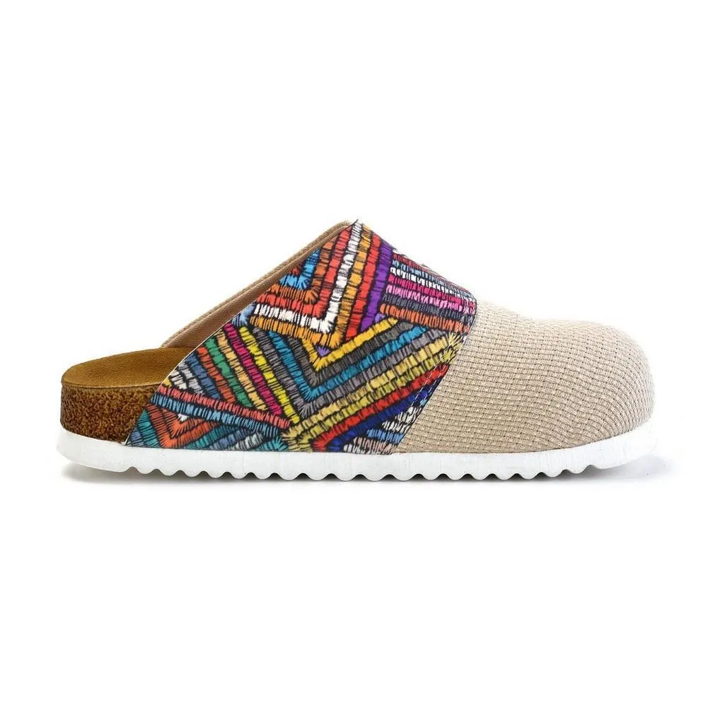 Beige and Colored Zigzag Patterned Clogs - CAL1802