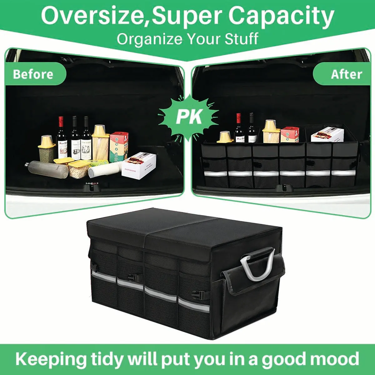 Big Trunk Organizer, Cargo Organizer SUV Trunk Storage Waterproof Collapsible Durable Multi Compartments LE12994