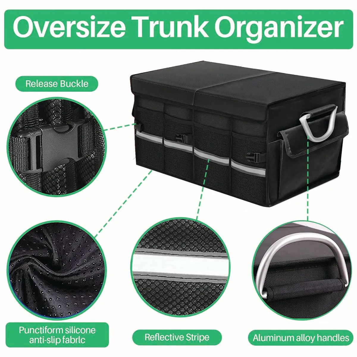 Big Trunk Organizer, Cargo Organizer SUV Trunk Storage Waterproof Collapsible Durable Multi Compartments LE12994