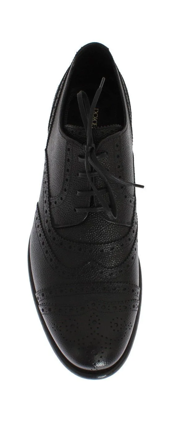 Black Leather Oxford Wingtip Shoes