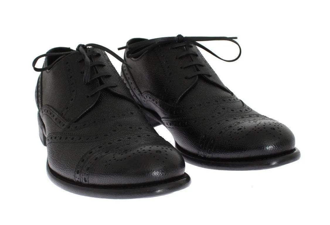 Black Leather Oxford Wingtip Shoes