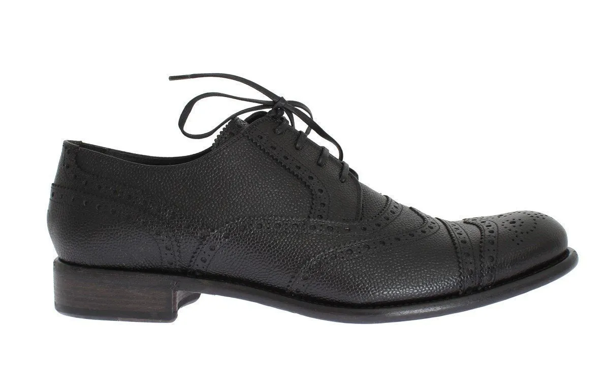 Black Leather Oxford Wingtip Shoes