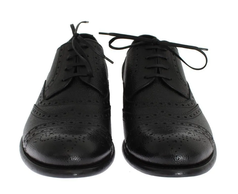 Black Leather Oxford Wingtip Shoes