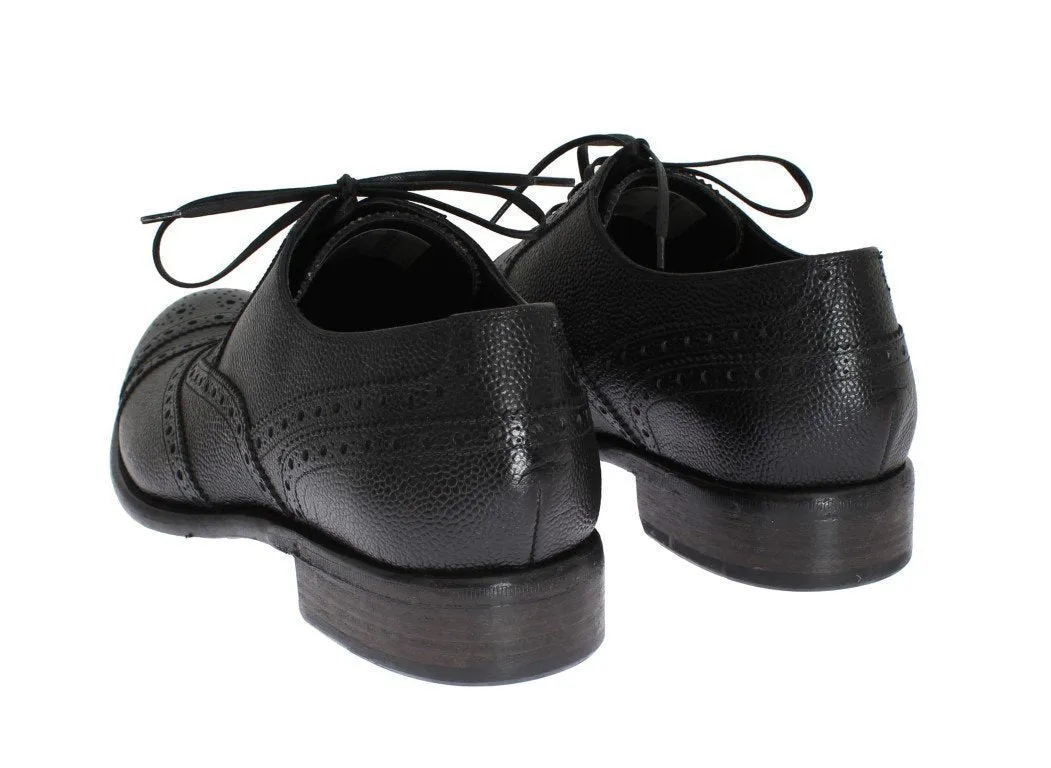Black Leather Oxford Wingtip Shoes