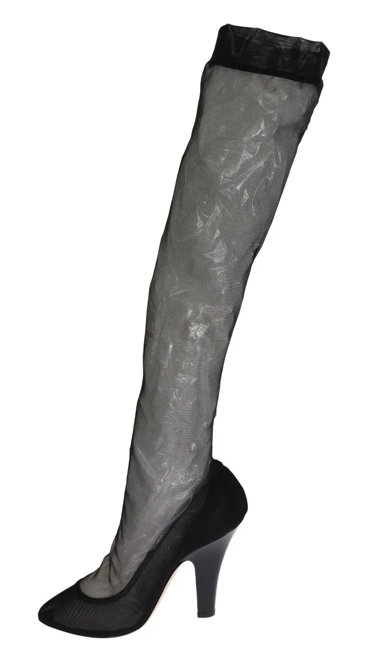 Black Nylon Net Cutout Socks Boots
