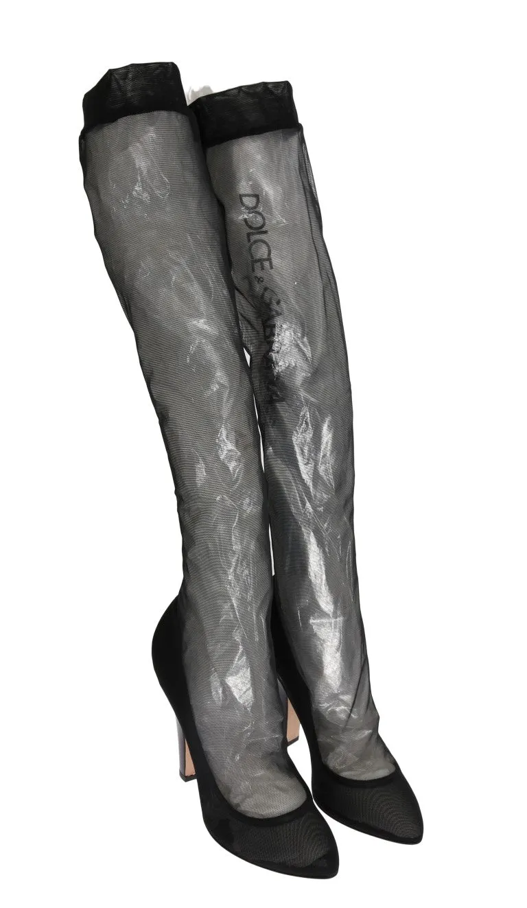 Black Nylon Net Cutout Socks Boots