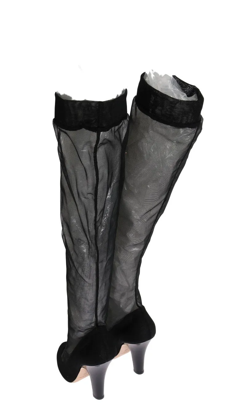 Black Nylon Net Cutout Socks Boots