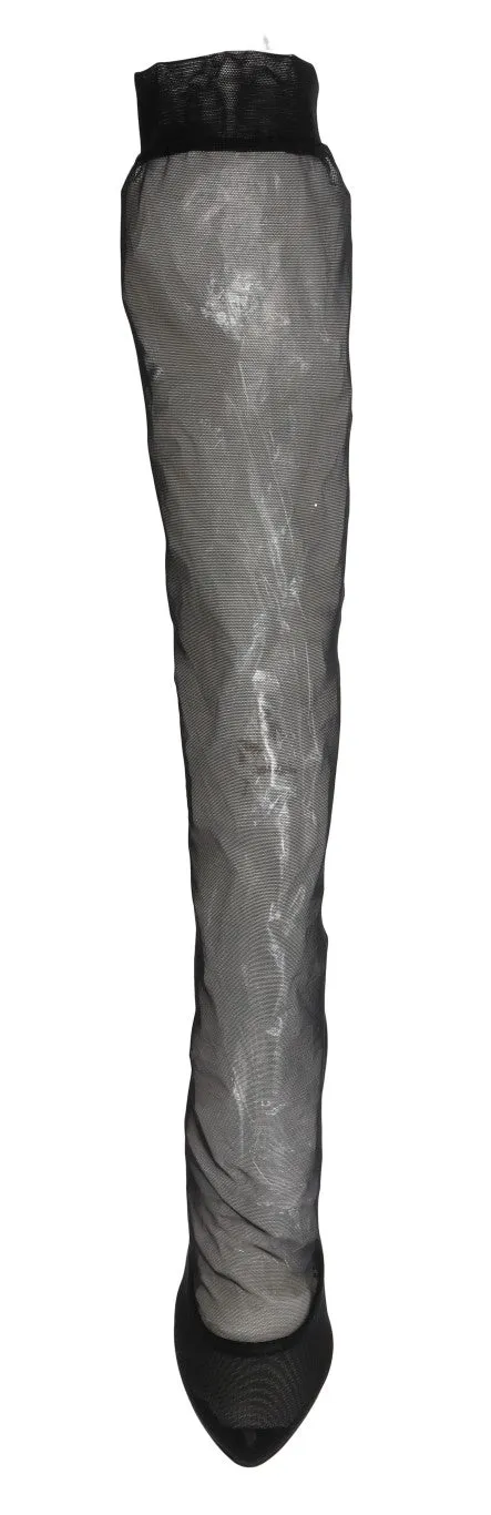 Black Nylon Net Cutout Socks Boots