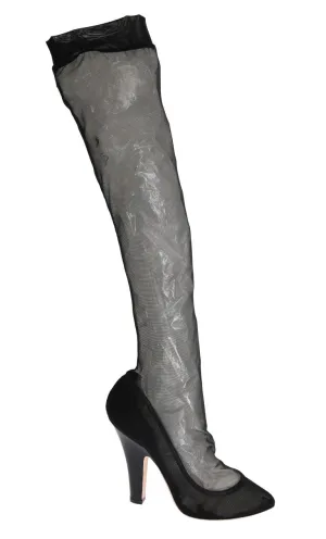 Black Nylon Net Cutout Socks Boots