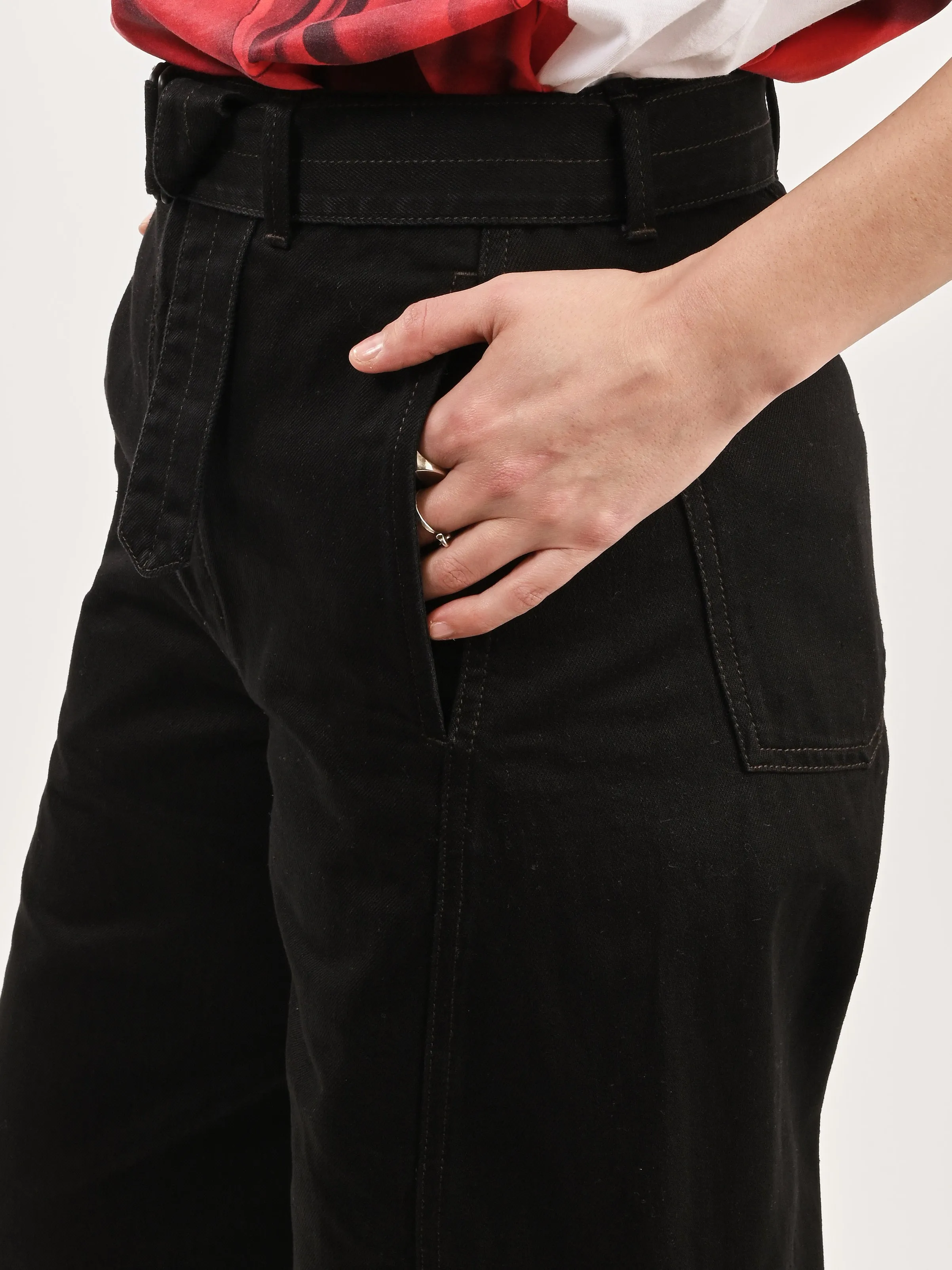 Black Twisted Belted Pants