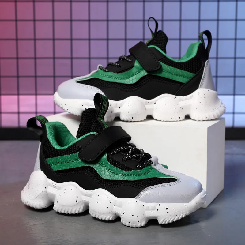 Boys' Fashionable Black and White Non-Slip Running Shoes