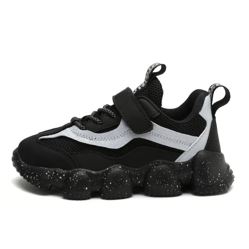 Boys' Fashionable Black and White Non-Slip Running Shoes