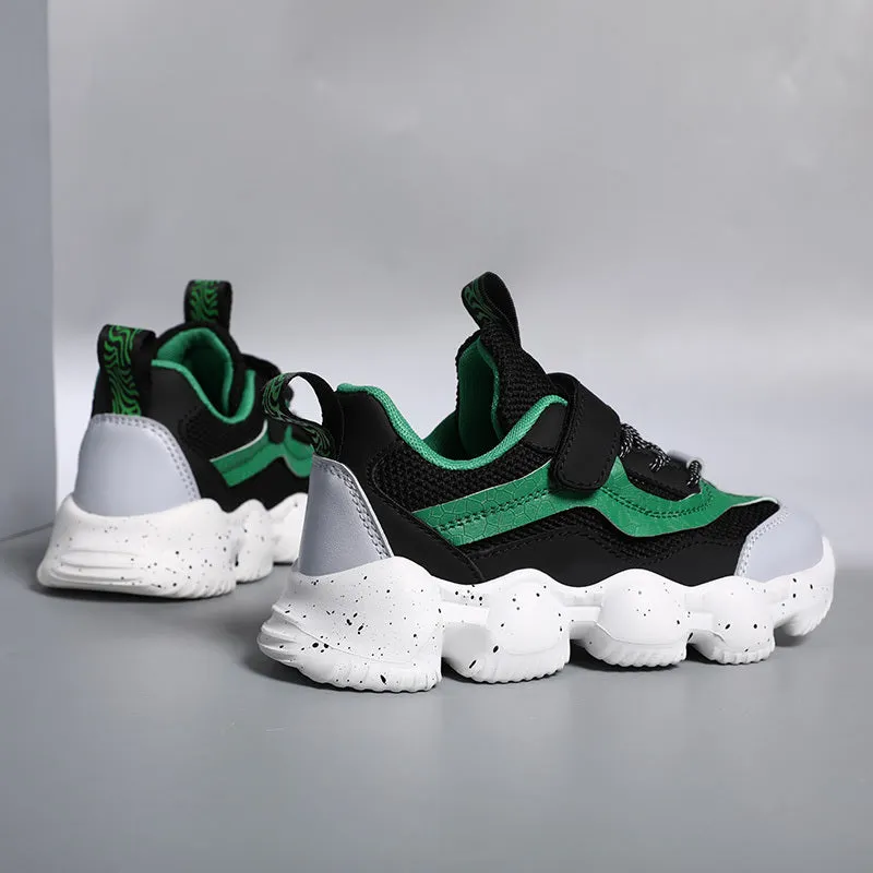 Boys' Fashionable Black and White Non-Slip Running Shoes