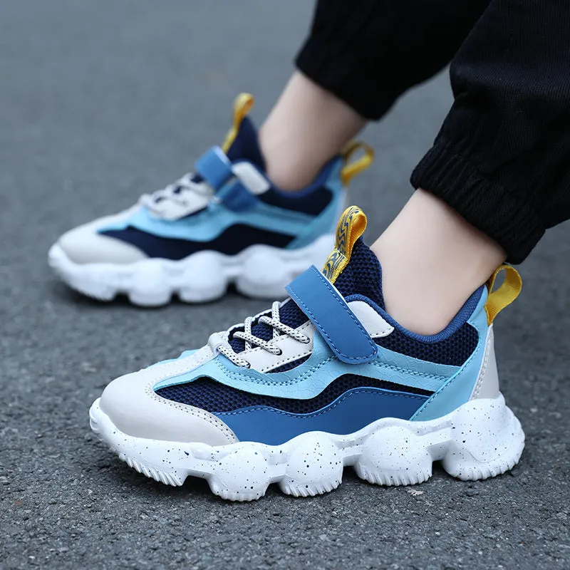 Boys' Fashionable Black and White Non-Slip Running Shoes