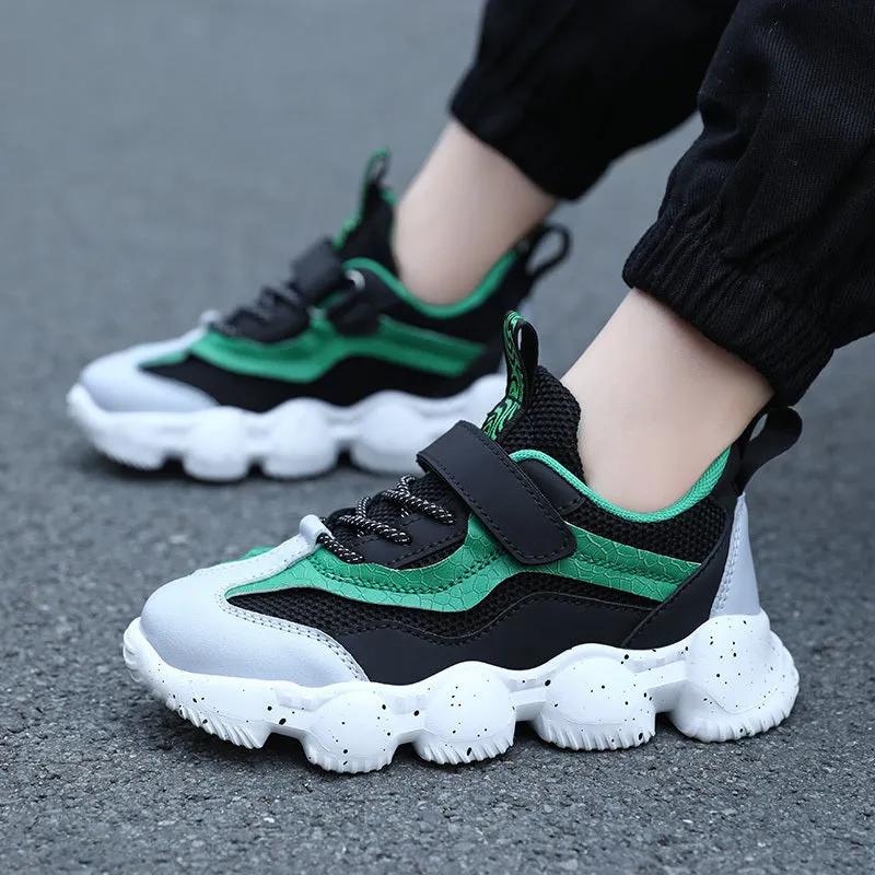 Boys' Fashionable Black and White Non-Slip Running Shoes