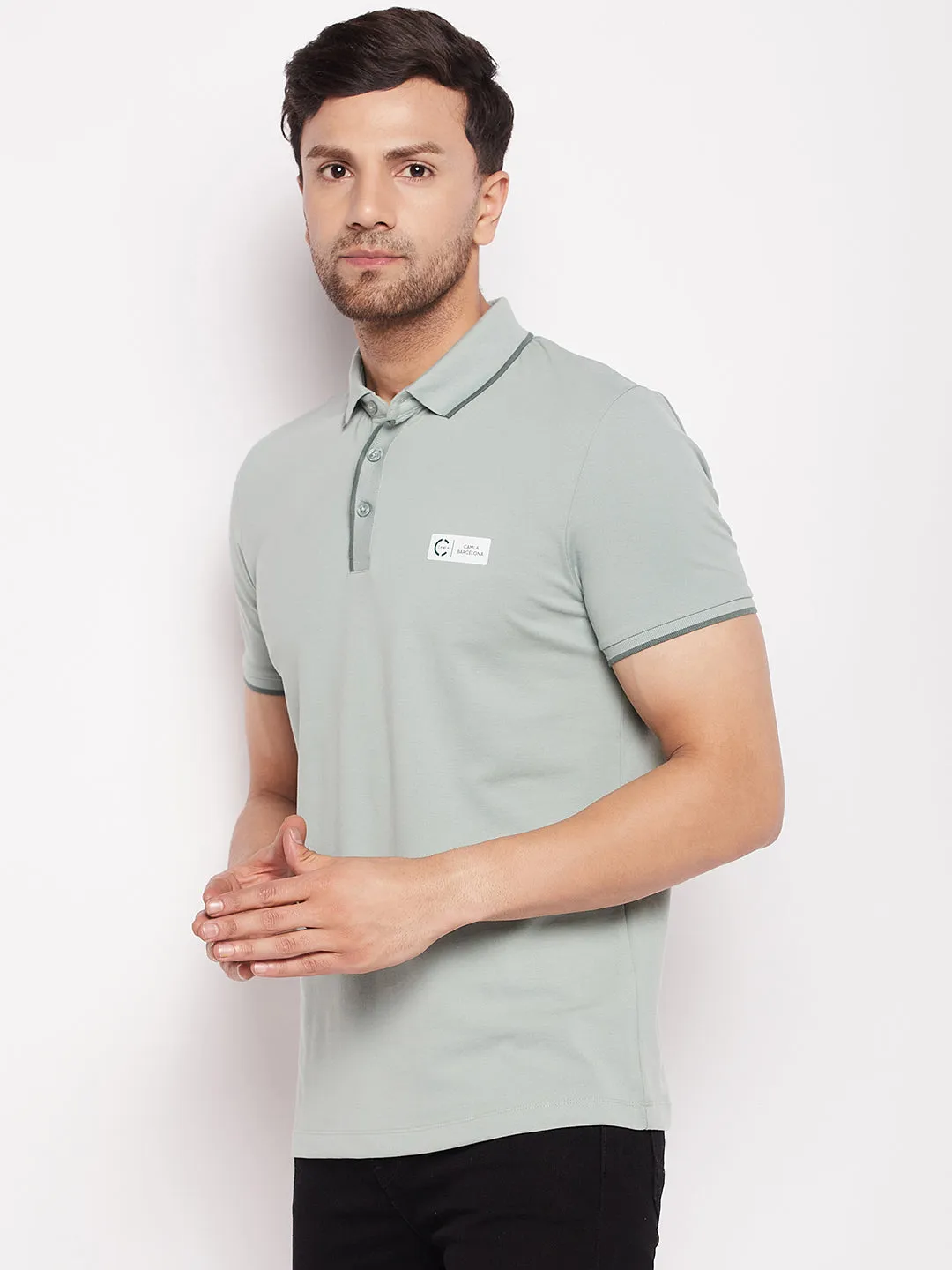 Camla Green Cotton  Polo Collar T Shirt