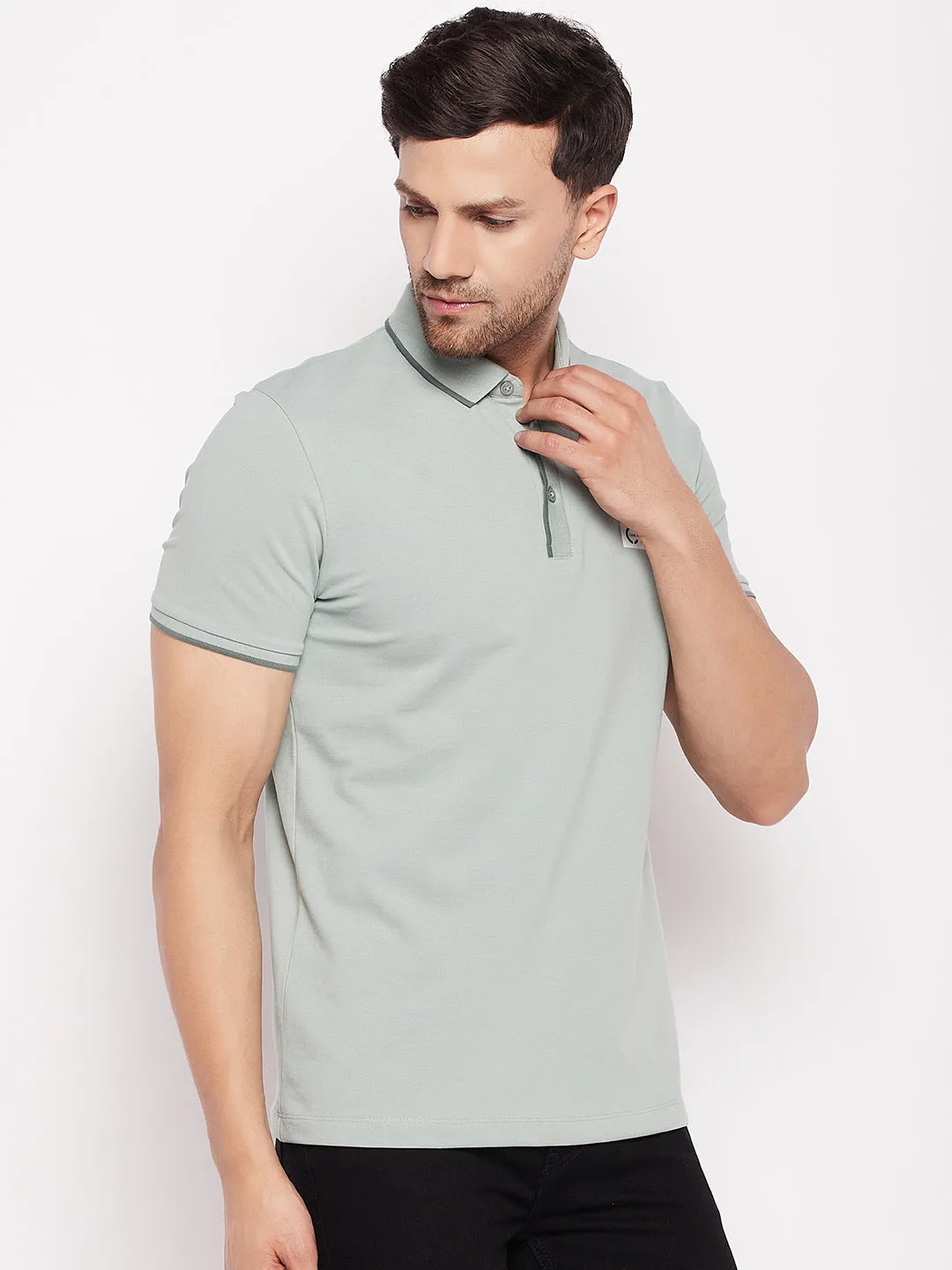 Camla Green Cotton  Polo Collar T Shirt