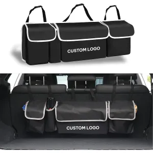 Car Trunk Hanging Organizer, Car Trunk Hanging Organizer, Thick Backseat Trunk Storage Bag with 4 Pockets and 3 Adjustable Shoulder Straps, Foldable Car Trunk Interior Accessories Releases Your Trunk Space, Free Trunk Floor