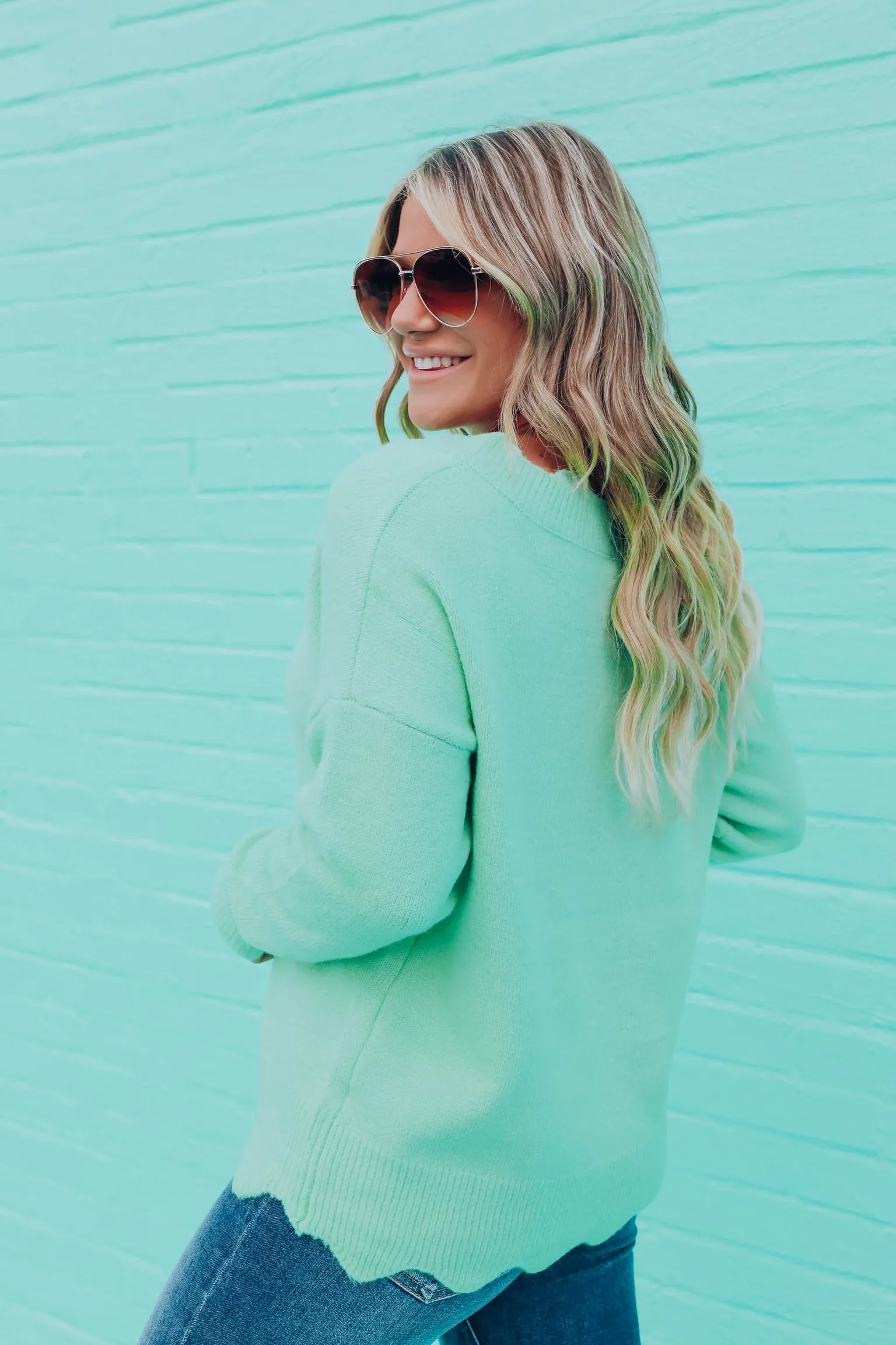 Carissa Knit Scalloped Sweater - Seafoam