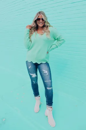 Carissa Knit Scalloped Sweater - Seafoam