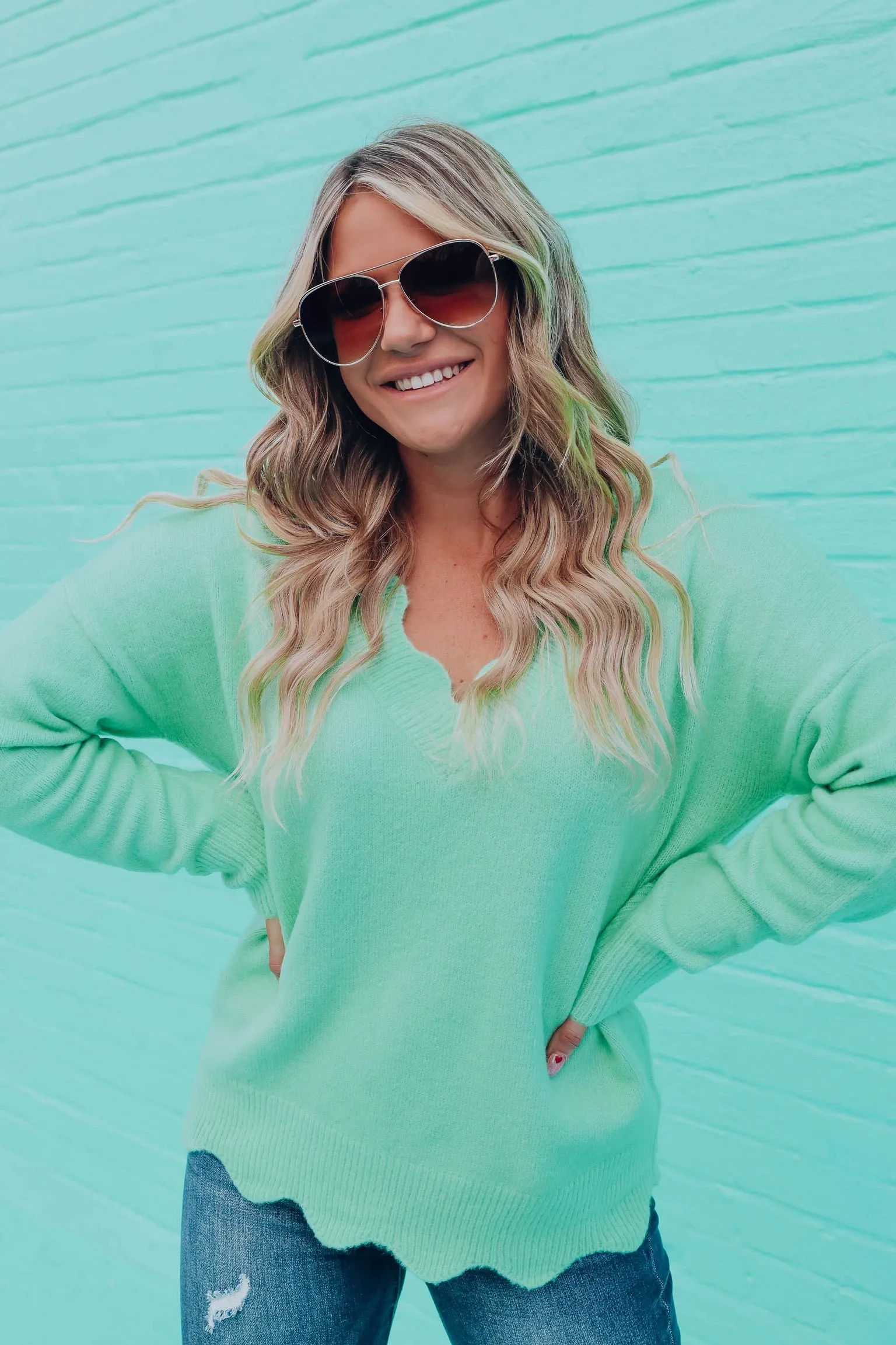 Carissa Knit Scalloped Sweater - Seafoam