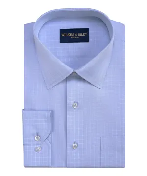 Classic Fit Light Blue Ground Grid Spread Collar Non-Iron Pinpoint Oxford Dress Shirt