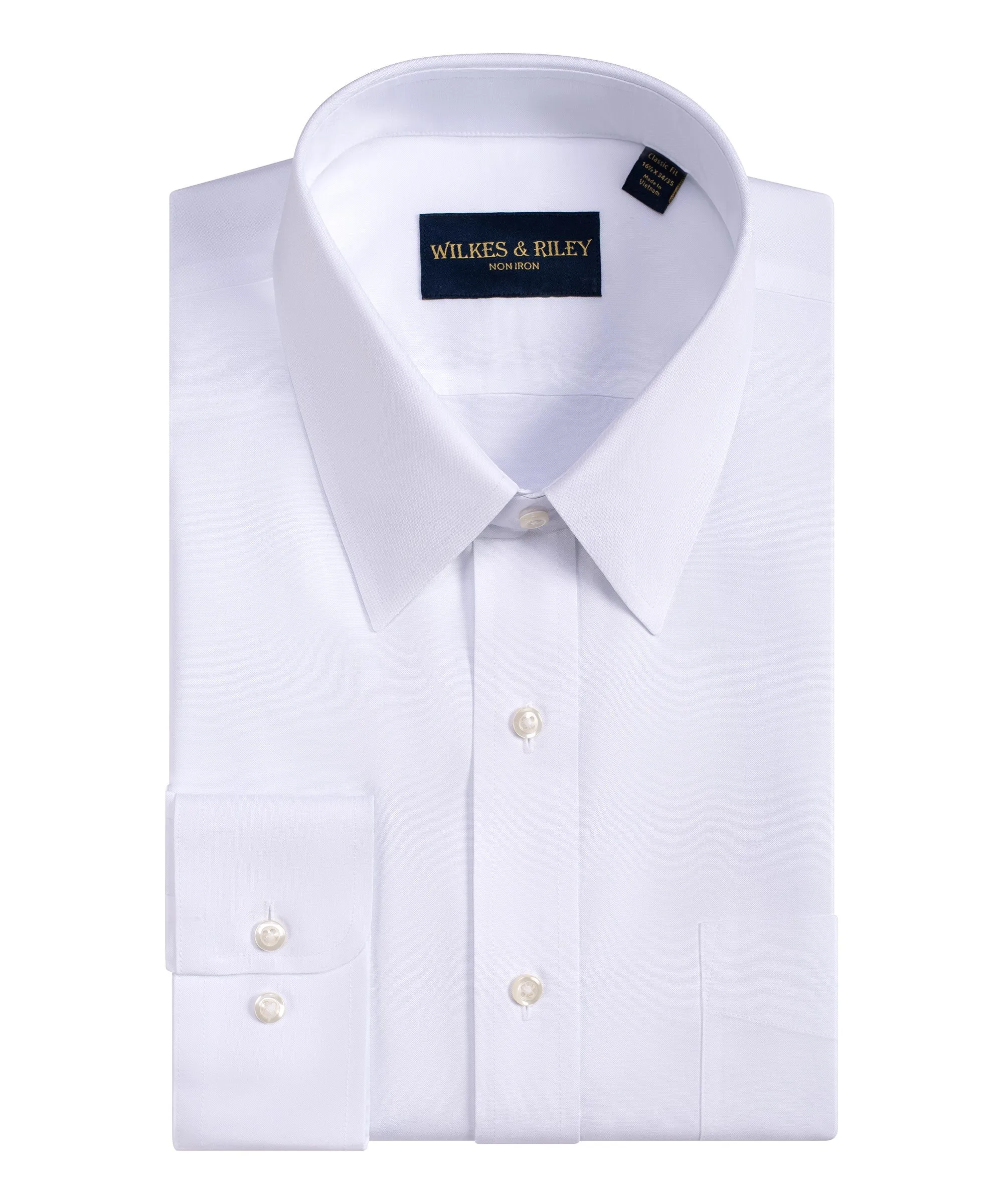 Classic Fit White Point Collar Supima® Cotton Non-Iron Pinpoint Oxford Dress Shirt